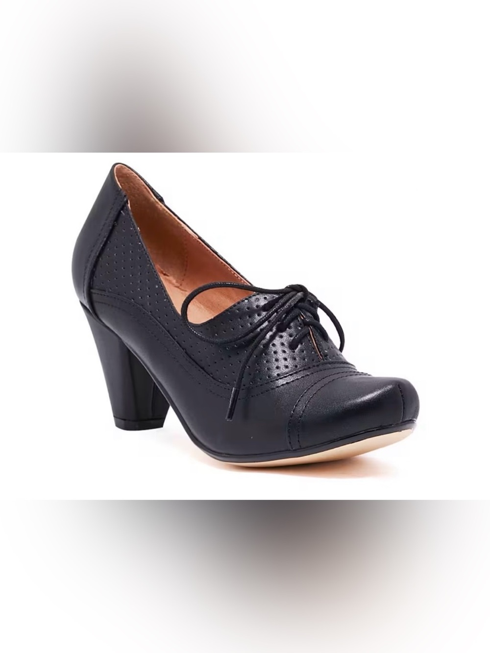 Chelsea Crew Matis Black Retro Lace-Up Oxford Heels